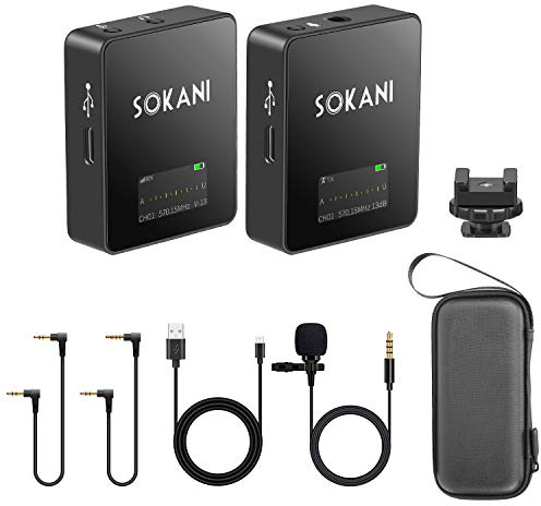 Funkmikrofon Lavalier Mikrofon, SOKANI Tiny UHF Ansteck Mikrofon mit Sendern und Empfänger für Kamera, Smartphones, iPhone, Android, DSLR, Canon, Sony, Camcorde