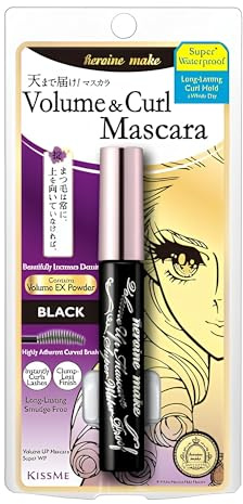 HEROINE MAKE by KISSME Volumizing Mascara Waterproof & Curvy Brush for Eye Makeup | Waterproof Mascara Volume & Length by Defining Fiber for Long-lasting Natural Eyelash Look, from Japan, Black, 1 EA