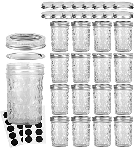 VERONES Mason Jars 8 OZ, Canning Jars Jelly Jars With Regular Lids, Ideal for Jam, Honey, Wedding Favors, Shower Favors, 16 PACK,Extra 16 Lids
