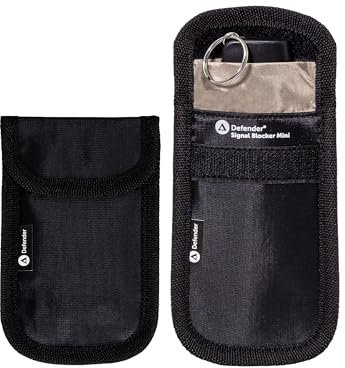 Defender Signal Blocker Mini 2 Pack - RFID Blocking Faraday Pouch - Police Accredited Car Key Signal Blocker Pouch - Protection for Keyless Fobs - Works with Remote Entry Keys