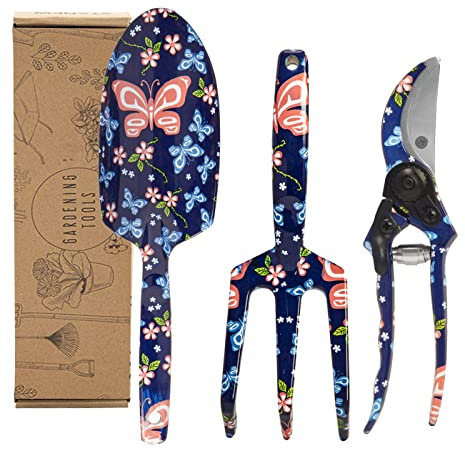 DEWINNER Garden Tool Set, 3 Pcs Gardening Hand Tool Gift Kit with Claw, Trower and Gardening Shears, Gift Set for Planting