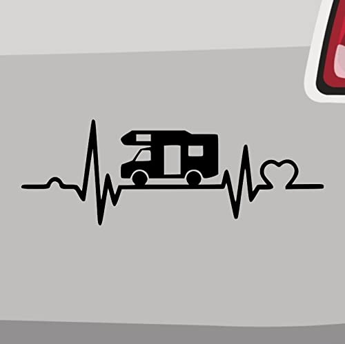 Herzschlag Wohnmobil - Aufkleber 20x7cm Schwarz - Camping Sticker für Auto, Camper & Wohnmobil - Made in Germany - Stickerfreaks - ORACAL - Matt - UV-beständig - Wasserfest - Herzförmig - Outdoor