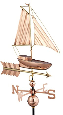 Relaxdays Veleta Viento Barco, Metálica, Soporte para Techo, Jardín, Exterior, Flecha y Puntos Cardinales, Velero, Cobre