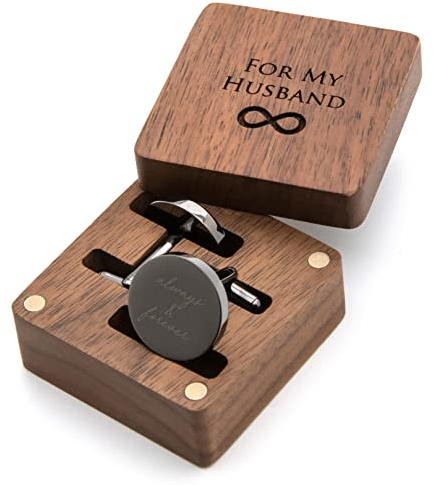 MUUJEE Cufflinks with Engraved Wood Gift Box - For My Husband Cuff Link Set for Men Spouse Fiancé & Groom from the Bride Future Wife Wedding Day Tuxedo Dress Shirt Accessory Reception Memory Keepsake