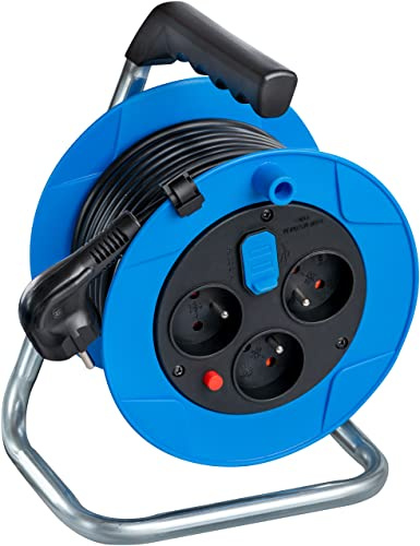 Brennenstuhl - Carrete de cable estándar para bebé S con USB pequeño y 3 tomas de corriente y 2 enchufes USB (interior, 10 m de cable, fabricado en Francia), color negro y azul
