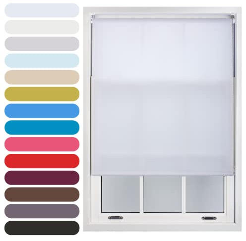 FURNISHED Persiana Enrollable Recortable con luz Natural para Ventanas, fácil de Instalar, Tela no Opaca, Kit Completo para Cocina, Sala de Estar y Dormitorio, Blanco, 175W x 165H cm