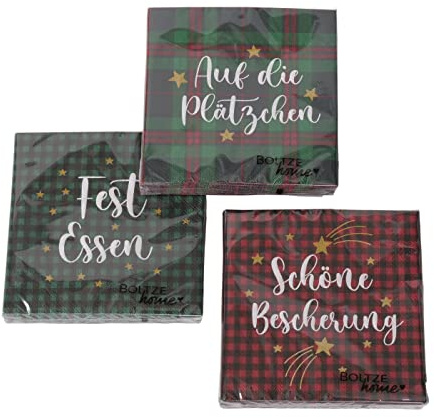 Weihnachten Servietten 3er Set (60 Stück) 3-lagig 33 x 33 cm aus Papier Sterne Fröhliche