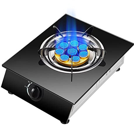 IBOWZ Tables de Cuisson à Gaz Cuisinière à gaz de Camping Portable Cuisinière à gaz de Camping 5,2 KW Brûleur Blaze à Huit Chambres Cuisinière à gaz en Verre trempé Noir [Classe énergétique A]