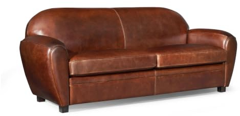 3-Sitzer Clubsofa Art Deco Leder Vintage Cigar (Dunkelbraun) Echtleder Sofa
