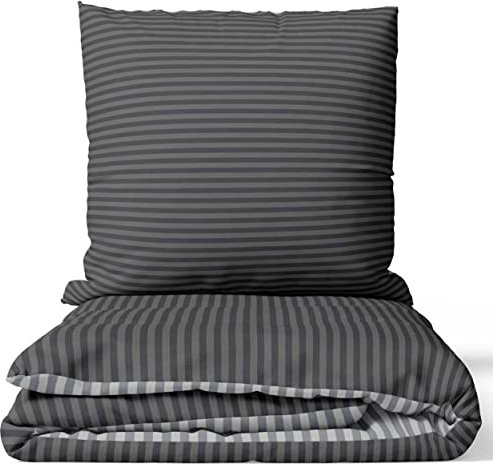 Leonado Vicenti Bettwäsche Baumwolle Gestreift 155 x 220 cm Grau Silber Gestreift Ganzjährige Wendebettwäsche mit Reißverschluss
