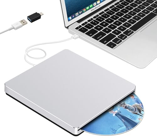 Guamar External CD Drive for Mac: USB 3.0 Superdrive for Apple MacBook - Slim & Portable Slot-in DVD Burner for Laptop PC Windows with USB-C Adapter - Plug & Play Aluminum (Silver) | Slot-in Portable DVD Player for MacBook Air/Pro/Neo,External CD/DVD Drive for Laptop PC Windows,USB C Adapter,Plug & Play