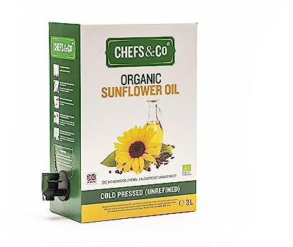 CHEFS & CO Organic Sunflower Oil | Plant-Based Oil | Ideal for Baking, Sautéing & Dressings(COLD PRESSED, 3L(Pack of 1))