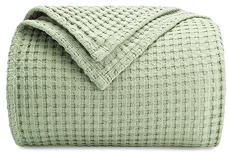 Comfy Cubs Waffle Blanket Throw, 127 cm x 152 cm - Lightweight & Breathable, 100% Cotton Blanket - Soft Waffle Weave for All Seasons - Luxurious & Cozy Layer for Couch, Sofa, or Bed - Sage