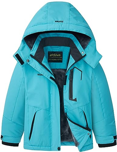 WICKHAM Girl's Waterproof Ski Jacket Winter Warm Fleece Lined Snow Windproof Jackets Removable Hood Ski Coat for Kids