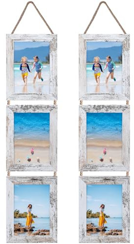 EYMPEU 13x18 Collage Dreifach aufgehängt Bilderrahmen Set, rustikale 6 offen vertikalen Rahmen gemacht, um 13x18 cm Foto-Postkarte für Wanddekoration anzuzeigen, Vintage-Weiß