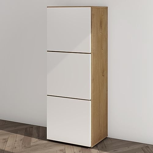 Mai & Mai Schuhschrank Schmal Hoch Holz 36cm tief hoch 6 Fächer modular | Flurschrank für Schuhe, Soft-Close, verstellbare Böden, Kerneiche + Weiß matt Schuhkommode, BxTxH:45x36x120cm, Schuhschrank02