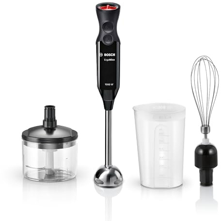 Bosch, stavmixer, ErgoMixx, 1000 watt motor, 12 hastigheter och turbofunktion, hackare, visp och bägare, svart, MS61B6150