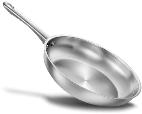 KOCH SYSTEME CS Stainless Steel Pan 10 Inch, Stainless Steel Frying Pan for Professional Cooking, PFAS-Free Steel Skillet with Tri-ply Bottom, Induction Compatible Skillet, Oven Safe