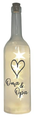 WB wohn trends LED-Flasche mit Motiv, Herz Oma & Opa, grau, 29cm, Flaschen-Licht Glitzer-Flasche Leuchtflasche Lampe mit Text Spruch
