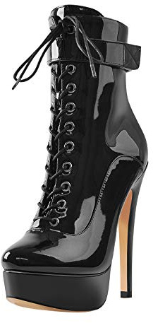 MissHeel Plateau Stiefeletten Schnürstiefel mit Absatz Stilettos Boot High Heels Damenschuhe