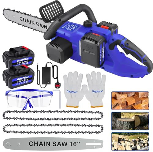 16 Inch Electric Chainsaw Cordless 1200W Brushless Power Electric Chain Saw with 2*4.0Ah Batteries and 2 Chains, 13m/s Chain Speed, Auto-Oil System, Household Hand Chainsaw Battery Powered Wood Cutter