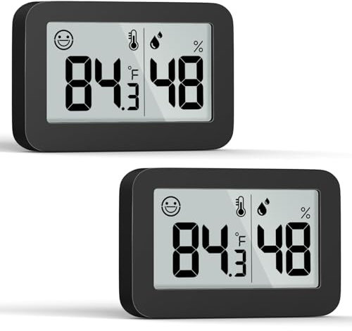 DOOMAY Mini Hygrometer Indoor Thermometer, Digital Humidity Gauge with Celsius Fahrenheit Switch Button,Humidity Meter Temperature Monitor for Babyroom Cellar Reptile Incubator Closet,2-Pack,Black