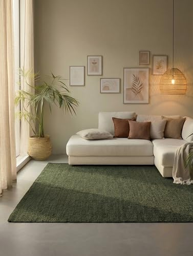 Hanse Home Jute Teppich – Natur Wohnzimmerteppich aus 100% Jute - Handgewebt & Umweltfreundlich – Boho Naturfaser Juteteppich für Wohnzimmer, Schlafzimmer, Esszimmer – Grün, 80x150cm