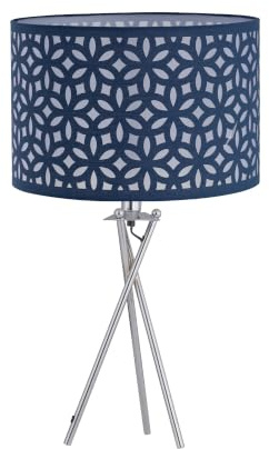 firstchoicelighting Chrome Tripod Table Lamp with Navy Blue Laser Cut Shade
