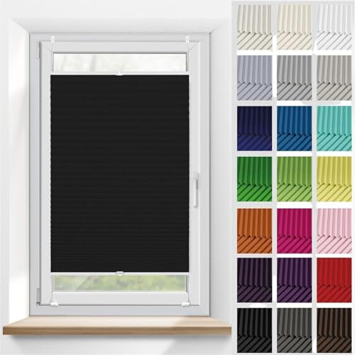 Plissee Klemmfix Ohne Bohren 20 x 175 cm, Sonnenschutz Easyfix lichtdurchlässig, Plissee Rollo ohne Bohren Jalousie, Jalousie Easyfix Faltrollo, für Fenster & Tür, Schwarz