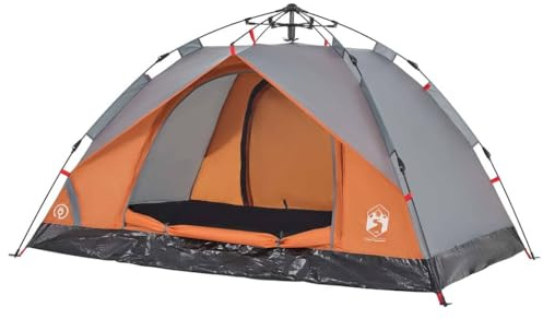 vidaXL Kuppel Campingzelt 2 Personen, Kuppelzelt mit Quick-Release-System, Wurfzelt mit Netzwände Überzelt, Zelt, Grau Orange 190T Polyester