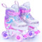 Rollschuhe Kinder 4 Größen Verstellbar Rollerskates mit Leuchtenden Rädern Schuhe mit 4 Rollen für Mädchen, Jungen und Anfänger