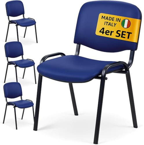 Topsit Besucherstuhl Kunstleder Stapelbar 4er Set Wartezimmerstuhl für Empfang & Praxis, Made in Italy Konferenzstuhl Fertig Montiert, Blau