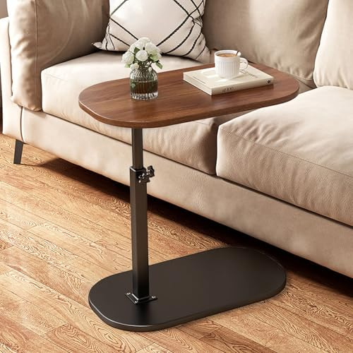 AYES Anhebbarer Beistelltisch, 360° drehbar, C-förmiger Beistelltisch – TV-Tabletttisch für Wohnzimmer, Schlafzimmer, Nachttisch, Stillsofa, Lesen, Laptop, Snack, Tee, Kaffee, Couch (Walnuss)