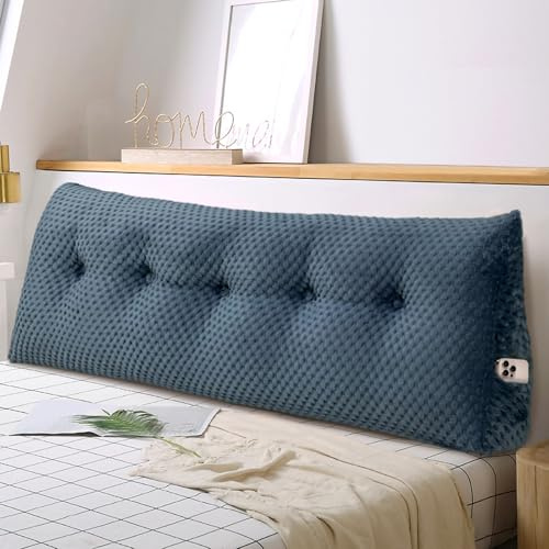 Weiches Keilkissen Bett Großes Rückenkissen, bequem und stützend, Lesekissen Wandkissen Lendenkissen für Couch und Betten, Stützkissen, Nackenkissen mit abnehmbarem Bezug(Marineblau-120x20x50cm)