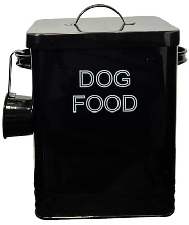 Nobel Dog Food or Dog Treat Storage Tin with Lid with Scoop Non Slip Pads (Black, Dog Food)