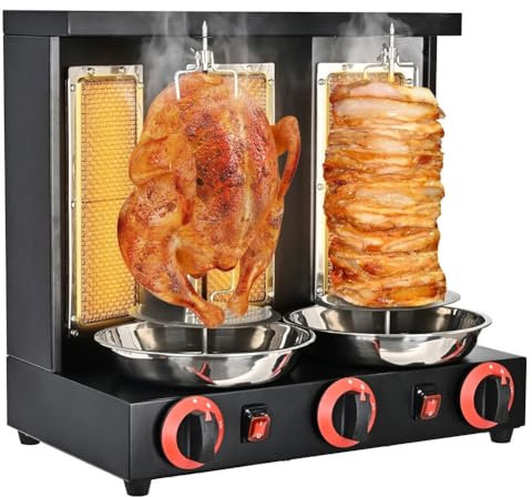 Barbecue vertical commercial, brochette de barbecue à gaz à rotation automatique à 360 °, four de cuisson à kebab en acier inoxydable avec température de 50 à 300 ℃, for les fêtes de cuisine de restau