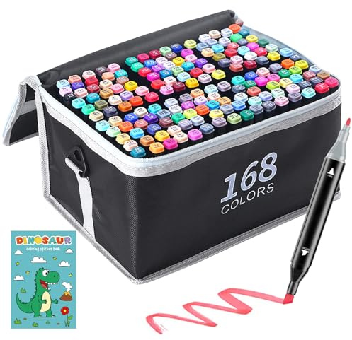 KIMIGO 168 Farben Marker Set,Filzstifte Set,Farben Alkohol Stifte Set,Schnell Trocknende Alkohol Marker Set,Doppelseitige Marker Stifte Filzstifte,für Malerei,Zeichnung,Design,Manga mit Tragetasche