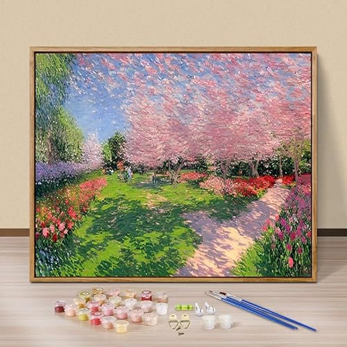 Landschaft Malen Nach Zahlen Erwachsene Bastelset, Paint by Numbers Blume Malen Nach Zahlen Anfänger, DIY Ölgemälde Leinwand Set mit 3 Set Pinsels und Farbe, Zimmer Deko 80x100cm, Geschenk für Frauen