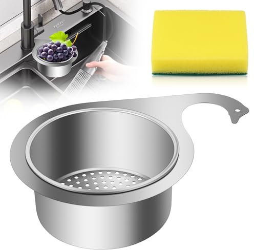 HOTUT Cesta Coladora de Fregadero de Cisne de Acero Inoxidable, Rejilla de Drenaje con Forma de Cisne, Cesta de Filtro Colgante para Grifo, Colador de Fregadero de Esquina para Frutas y Verduras