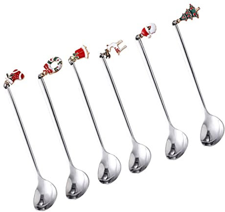 RORPOIR 6stücke Edelstahl Kaffeelöffel Mit Kreativem Design Und Aufhänger Rührlöffel Für Kaffee Und Desserts Weihnachtliches Löffelset Als Praktisches Geschenk Für Zuhause Und Cafés