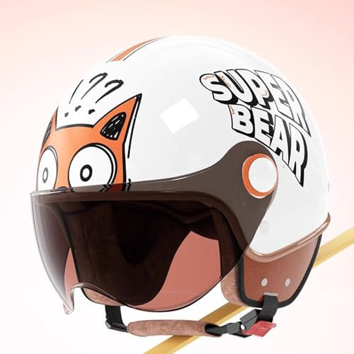 QJWMatic Kinder-Motorrad-Halbhelm, offenes Gesicht, elektrischer Jet-Helm mit Visier, Jungen und Mädchen, Moped-ATV-Helm für 6–16 Jahre C,50-60CM