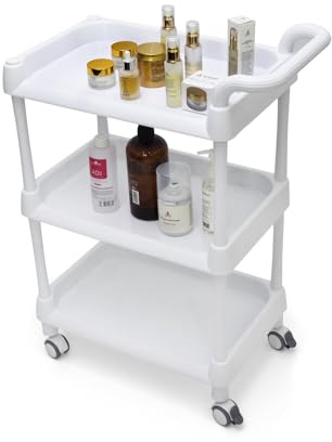 Elitzia Esthetician Cart Facial Machine Trolley ABS Beauty Salon SPA Rolling Trolley for Esthetician Makeup Cart Beauty Machine 3 Layers Tray Organizer with Wheels Large Storage ETTRO112 (White)
