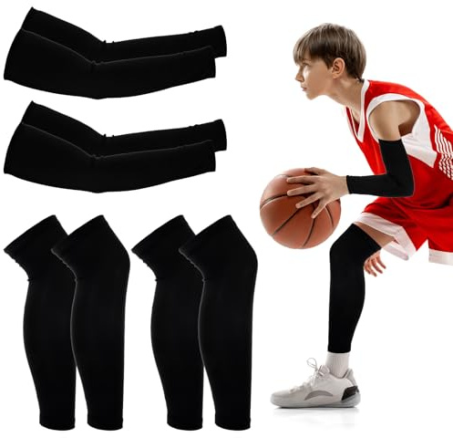 JIEYAO - Juego de calentadores de brazos y mangas para piernas para deportes para adolescentes, protectores de brazos con protección solar anti-UV y mangas de compresión largas para piernas, mangas de