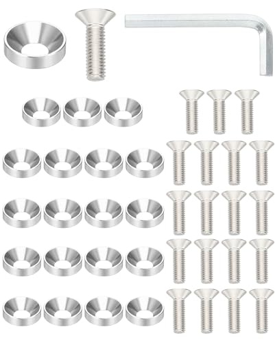 PATIKIL Kit De Arandelas Avellanadas M6 Acabado, 30 Piezas De Aleación De Aluminio Cabeza Plana Para Tornillos Y Juntas De Accesorios Mecánicos Modelos DIY, Tono Plateado
