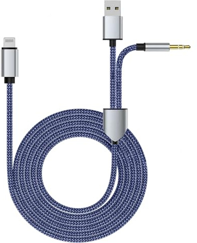 Aoiutrn AUX- und Ladekabel für iPhone, 2-in-1, 3,5-mm-Stecker, Audio-Kopfhöreranschluss, Adapterkabel mit Verlängerung, USB-Schnellladeanschluss, kompatibel mit iPhone 14/13 auf Auto,