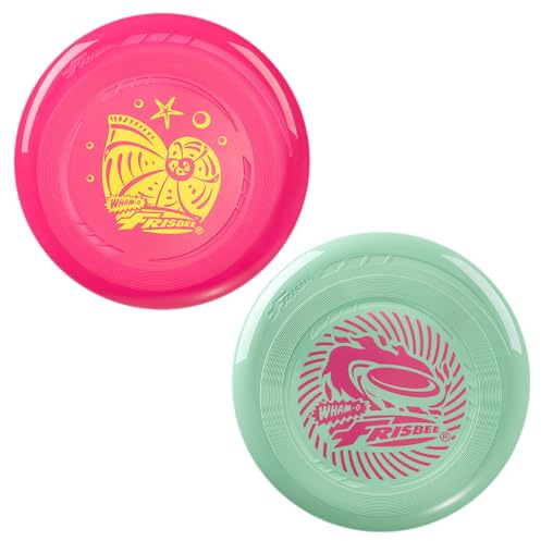 Wham-O Frisbee Go Paquete de 2 Discos Voladores, 22.86 cm Juego de Juguetes Coloridos y Ligeros para Principiantes Niños Niñas de 5+ Años para Exteriores Playa Parque Patio - 70g