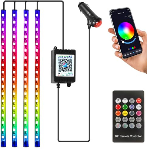 LED Innenbeleuchtung Auto, 4pcs 72 Streifen RGB Auto Innenraumbeleuchtung Ambientebeleuchtung 12V Zigarettenanzünder LED Strip mit APP Steuerung & Fernbedienung Dynamic Music Neon