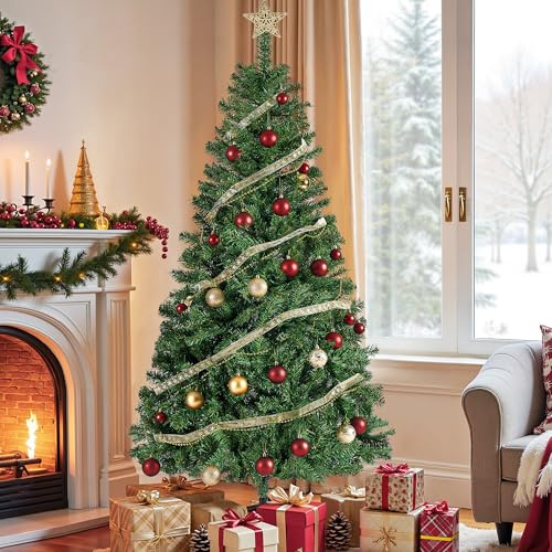 SONGMICS Albero di Natale Artificiale, 180 cm, Rami in PVC, con Supporto in Metallo, Montaggio Rapido, Verde LAT002CZ01