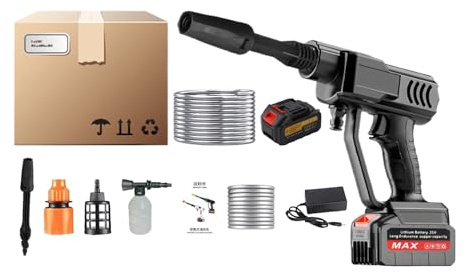 Idropulitrice ad alta pressione con batteria, leggero, maneggevole, design compatto, portatile all'aperto, pulizia pratica, tubo da 5 m incluso, ricaricabile, per casa, giardino, recinzione