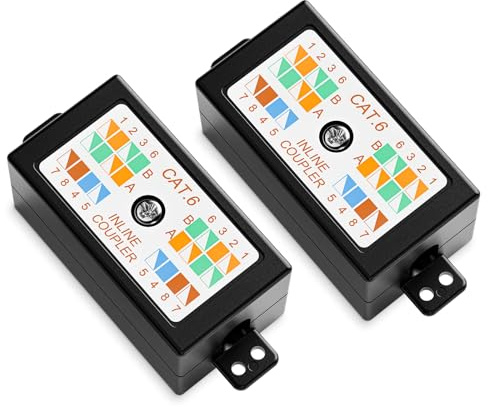 VCELINK Cat6 Junction Box, IDC Punch Down RJ45 Coupler, Black, 2 Pack | 1Gbps, Inline Ethernet Extender for Cat6/Cat5e/Cat5 Cable Extension, Repair, Splicing